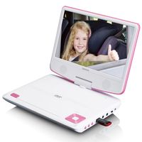 Lenco DVP-910PK - 9" tragbarer DVD-Player mit Kopfhörer und Kopfstützenbefestigung - integrierter Akku - USB-Eingang - Pink/Weiß