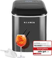 KLAMER Eiswürfelmaschine, 10 Eiswürfel in 7-9 Minuten, 15 kg Eiswürfel pro Tag, 2 Eiswürfelgrößen, 2,1 L Wassertank, 120 W Ice Maker mit Timer, Leiser Eiswürfelbereiter mit Eisschaufel