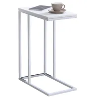 Beistelltisch DEBORA, praktischer Wohnzimmertisch in C-Form, schöner Couchtisch Tischplatte rechteckig in weiß, eleganter Sofatisch mit Metallgestell in weiß