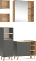 Vicco Badmöbel-Set Senyo, 4 Teile, mit Hängeschrank, Anthrazit/Goldkraft Eiche