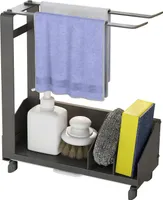 Küchenorganizer-Set, Besteckkorb, Spülbecken Organizer mit herausnehmbaren Auffangwanne und drehbaren Lappenstange, Küchenregal mit Haken