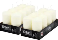Hofer  Sloupové svíčky - 16dílná sada - průměr 4,5 cm, výška 9 cm - dlouhá doba hoření cca 12 hodin - ivory ivory cream