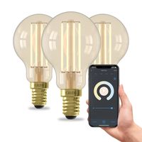 CALEX Smart WLAN Glühbirne E14, 3 Stück, P45, Filament LED Leuchtmittel, Warmweiß Licht