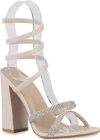VAN HILL Damen High Heels Sandaletten Party Strass Schuhe 840159, Farbe: Beige, Größe: 36