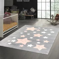Weicher Kinderzimmer-Teppich mit Stern-muster | anthrazit rosa Größe - 120 x 170 cm