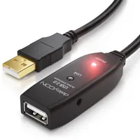 deleyCON 10m USB 2.0 Verlängerungkabel Repeater-Kabel Aktiv mit Signalverstärker Extension Cable USB-A auf USB-A Buchse - Schwarz
