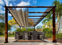 Paragon Outdoor Almuiminium pergola "Florence" altana z rozsuwaną markizą z efektem drewna kakao 350 x 505 x 236 cm (dł. x szer. x wys.)