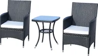 Outsunny Rattan Gartenmöbel Set mit Beistelltisch Bistroset 3-tlg. Balkonmöbel Set Rattan Gartenset Sitzgarnitur mit Sitzkissen Polyrattan + Stahl Schwarz 60 x 58,5 x 89,5 cm