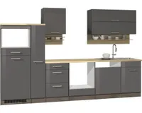 Held Möbel Küchenzeile Mailand 310 cm Frontfarbe grau hochglanz Korpusfarbe graphit zerlegt
