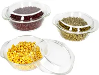 3tlg Set Brat- & Backform 0,7L 1L 1,5L Deckel Auflaufform rund Gratin Glas