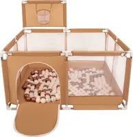 Selonis Laufstall Kinder mit Korb 125x125cm mit 100 Plastikbälle ∅6cm - Baby laufgitter faltbar Kinderlaufstall Spielmatte Spielecke Baby - Beige