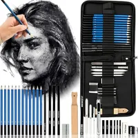 Zeichen-Set Malset Kunstset zum Zeichnen 32-tlg Zeichenstift Skizzierstifte Bleistifte Baubleistift Skizzieren Maurer Radiergummi Messer Retoo