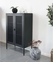 Melbourne Vitrinenschrank mit Drahtgittertüren, schwarz.