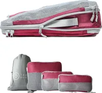 TRAVEL DUDE Packwürfel Set mit Kompression aus recycelten Plastikflaschen | Leichte Packing Cubes | Packtaschen Set (Weinrot, 4-teilig)