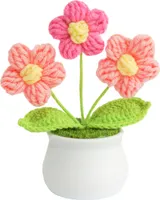 Handgefertigte gehäkelte kleine Blumentopfpflanze, stilvolle, langlebige, realistische Garnblumen, Heimdekoration, gestrickter Blumenstrauß
