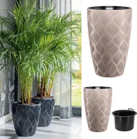 Blumenübertopf "Leaves Slim" mit herausnehmbaren Einsatz 2in1, 3D-Textur, Oval | Höhe: 48cm | Farbe: Taupe