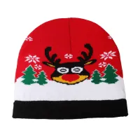 Wintermütze für Erwachsene und Kinder, festliche Weihnachtsmütze, Strickmütze mit Weihnachtsmann, Elch, Schneeflocke, Schneemann-Muster, dicke Wollmütze, Rot