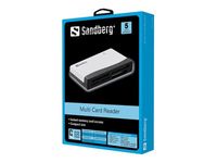 Sandberg Multi Card Reader, CF, MMC, Speicherstick (MS), MicroSD (TransFlash), SD, SDHC, SDXC, xD, Schwarz, Weiß, 480 Mbit/s, RoHS compliance, USB, USB