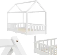 Juskys Kinderbett Marli 90 x 200 cm - Rausfallschutz, Lattenrost & Dach - Holz Weiß
