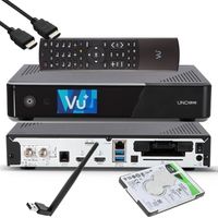 VU+ UNO 4K SE - UHD HDR 1x DVB-S2 FBC Sat Twin Tuner E2 Linux Receiver, YouTube, Satellit Festplattenreceiver, CI + Kartenleser, Media Player, USB 3.0 + 1TB HDD, 150 Mbit WiFi