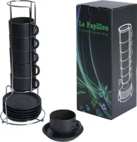 MIAMIO -  6 x 75 ml Espresso Tassen Set Außen Schwarz Innen Schwarz