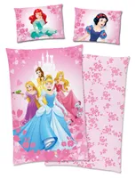 Disney Princess Arielle Cinderella Rapunzel Belle Aurora Bettwäsche Prinzessin 40x60 + 100x135 cm mit Reißverschluss