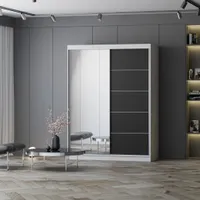 Kleiderschrank Schwebetürenschrank Schrank 150 cm Weiß/Schwarz mit Spiegel Vista 05