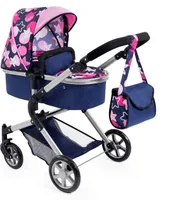 Bayer Design 18169AA Puppenwagen City Neo mit Tasche, wandelbar als Jogger, verstellbarer Griff, faltbar, blau mit rosa Sternen