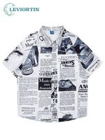 Hawaiian Hip Hop Herren Lose Kurzarmhemd Vintage Digitaler Zeitungsdruck Harajuku Übergroße Streetwear Herren Top Shirts