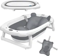 JOIEYOU Baby Badewanne Faltbare Babybadewanne mit Gestell und Badematte Rutschfeste Tragbare Babywanne für Neugeborene Kinder (Grau)