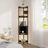 Puluomis Stehlampe Regal RGB, Standleuchte mit Fernbedienung/APP Steuerung, Beleuchtung mit Musikmodus, 5 Ablage für Schlafzimmer Wohnzimmer schwarz