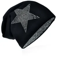Strick Beanie Strass Stern Schwarz
