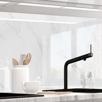 Küchenrückwand selbstklebend Glasoptik - WEISSER MARMOR - 1.8mm, versteift, alle Untergründe, Hart PET Material, PREMIUM 60 x 220cm