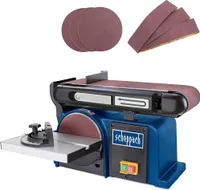 Szlifierka taśmowo-tarczowa Scheppach BTS900 z 6-częściowym osprzętem | Szlifierka 370W | 230V | 2850 min-1 | Tarcza szlifierska Ø 150mm | Szlifierka taśmowa