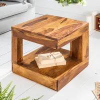 riess-ambiente Massiver Edelholz Couchtisch GIANT 45cm natur Sheesham stone finish mit Ablage quadratisch Beistelltisch Tisch