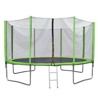 JAWINIO Trampolin 366 cm Gartentrampolin Trampolin Kinder Komplett-Set Leiter Sprungtuch Randabdeckung Grün