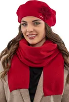 Vivisence damen baskenmütze eleganter wintermütze und schal set warm kopfbedeckung und halsbedeckung an winter und herbst warm dick, winterset für frauen, hergestellt in der eu, rot, einheitsgröße