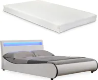 Corium® LED Polsterbett 'Valencia' mit Matratze - 180 x 200 cm - Weiß Kunstleder - mit Lattenrost und RGB - Beleuchtung