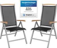 ib style® DIPLOMAT 2er Set Hochlehner Klappstuhl mit TEAK Aluminiumgestell Gartenstuhl Multipositionssessel SILBER