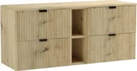 WENA Skříňka pod umyvadlo 140 cm, žebrovaná čela, kovové úchytky v černé barvě (barva: dub Artisan)