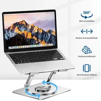 LaptopStänder, Belüfteter , Faltbarer Laptop Stand, 360° drehbar Notebook Ständer,  Ergonomisches Design, Höhenverstellbar, größte Größe 16 Zoll