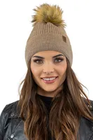 Vivisence damen bommelmütze, warm und gemütlich kopfbedeckung an winter und herbst,  wintermütze mit bommel, warm dick strickmütze, klassisch mütze für frauen, hergestellt in der eu, beige, einheitsgr