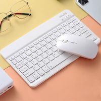 10'' Bluetooth Tastatur mit Kabellos Maus Für iPad Handy Tablet PC Desktop Laptop, Wiederaufladbar Weiß Tastatur mit Maus set