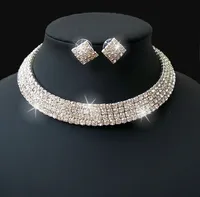 Schmuck Set Kette Ohrringe silber Choker Collier 4-reihig Braut K2064