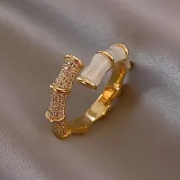 Damen-Ring, Bambusform, verstellbare Öffnung, mit Zirkonia eingelegt, für den täglichen Gebrauch