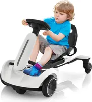 GOPLUS Kinder Driftkart, Gokart mit 2-Fach verstellbarem Sitz & Driftfunktion bis 4,8 km/h, Elektroauto mit Sicherheitsgurt, Hupe & Motorengeräuschen für 3-8 Jahre, bis 25 kg belastbar (weiß)