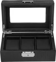 3 Fächer Uhrenbox mit Transparent Glasdeckel und Abnehmbare Kissen