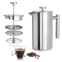 French Press Kaffeebereiter 1000 ml  Edelstahl Doppelwandiger Kaffeemaschine mit Dreifachem Edelstahlfilter & Isolierten Wänden für Hotels Restaurants