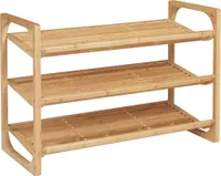 HOMCOM Schuhregal mit 3 Ebenen, Schuhständer mit Griff, Schuhablage für max. 9 Paar Schuhe, Schuh-Organizer für Eingang, Flur, Bambus, 76 x 33 x 51 cm, Natur