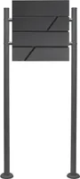 Wiltec Briefkasten Set V14 Anthrazit mit Ständer, Wandbriefkasten mit Schloss und Zeitungsrolle, Postkasten aus pulverbeschichtetem Stahl